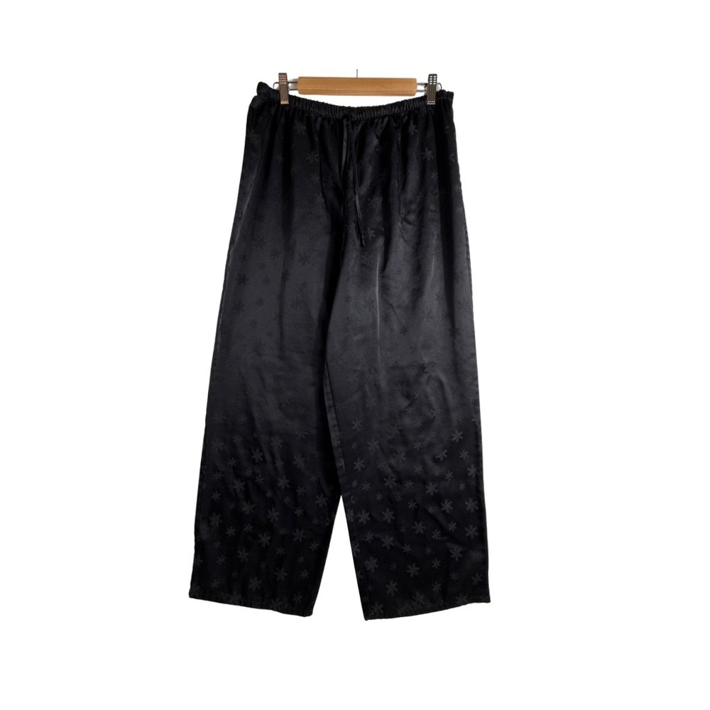 Victoria's Secret Snowflake Satin Pajama Pants Drawstring Black Large